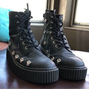 T.U.K Black Moto Boots with Silver Details